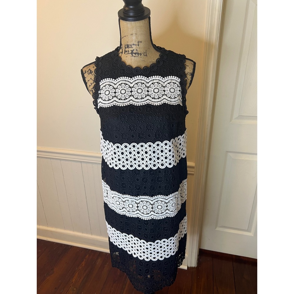 Kate spade Black White Lace Sleeveless Shift Dress Floral Geometric Stripes - Picture 2 of 9